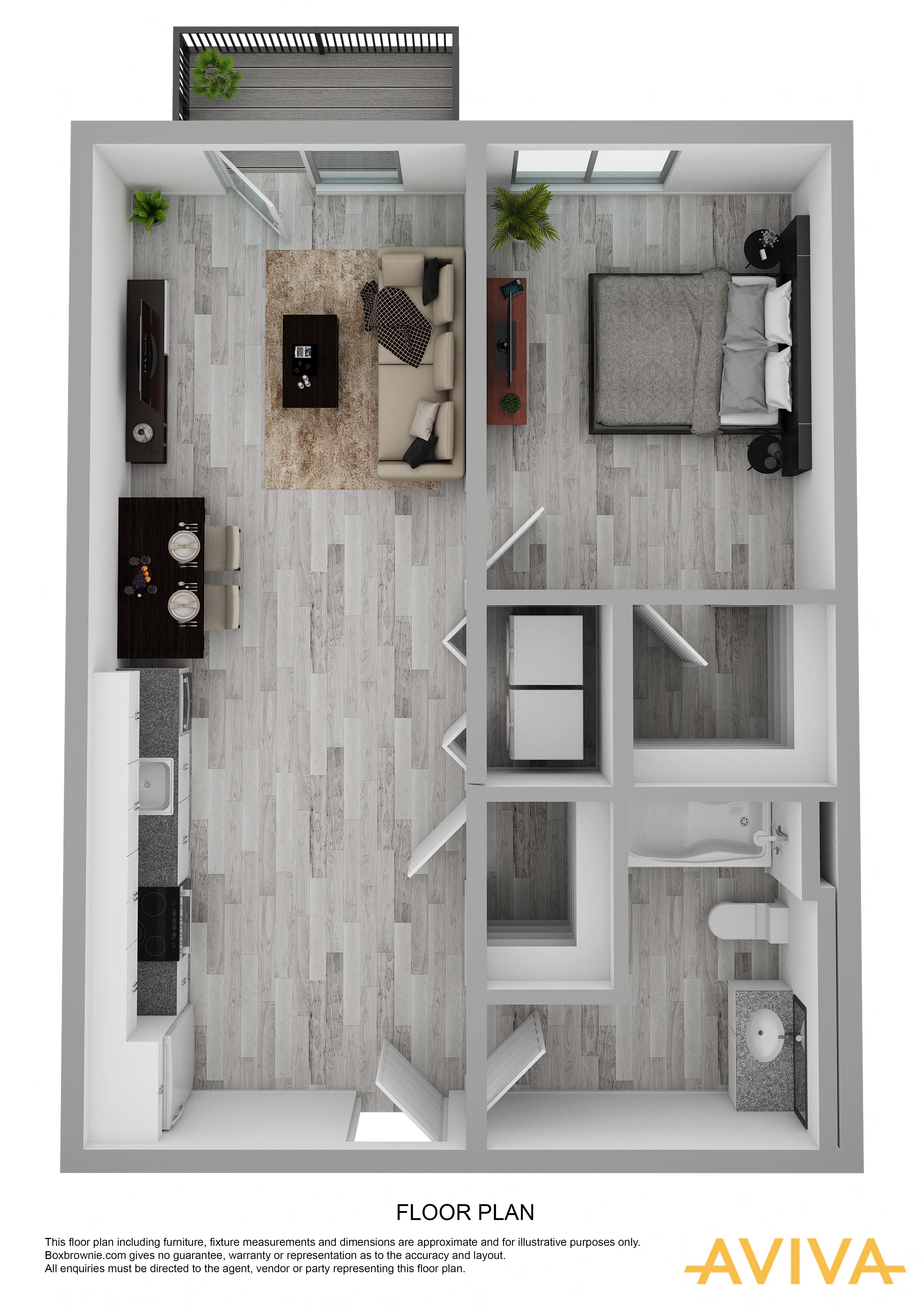 Floor plan for 1 bed, 1 bath, 610 sqft
